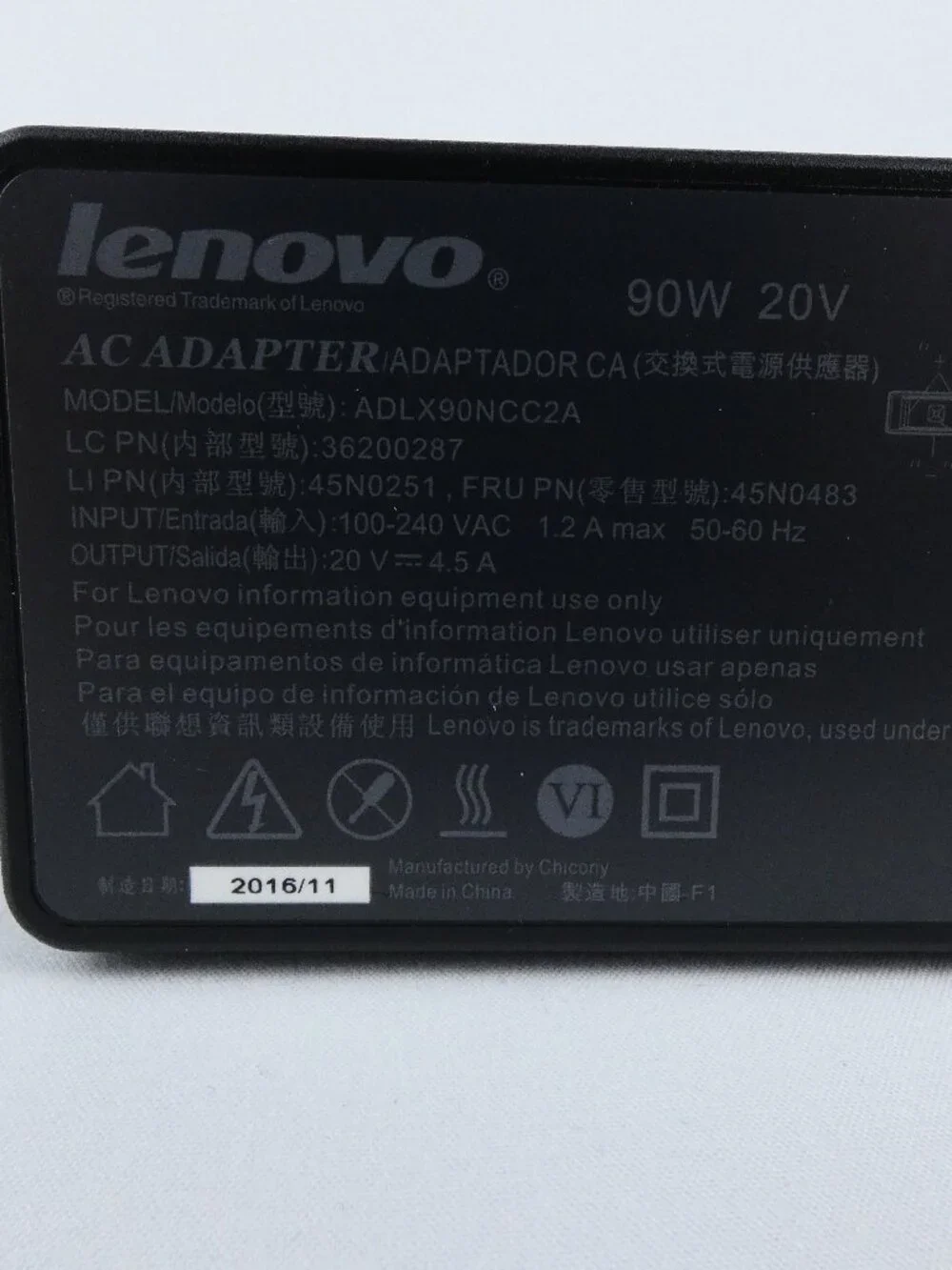 Lenovo ThinkPad Power Supply Charger ADLX90NCC2A 90W 20V 4.5A Square Tip OEM